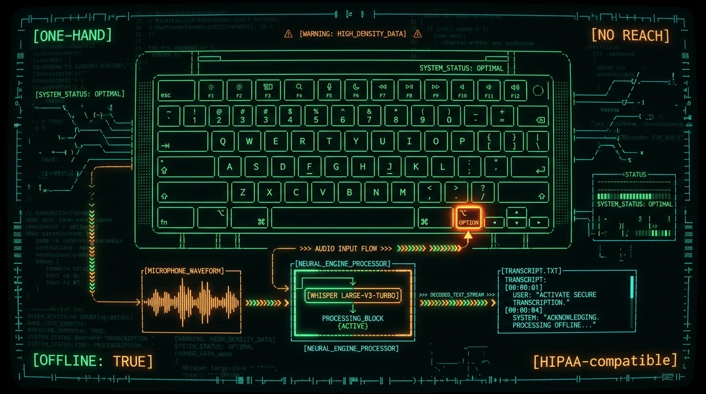 Schematic diagram of single-key push-to-talk dictation software for carpal tunnel on Mac