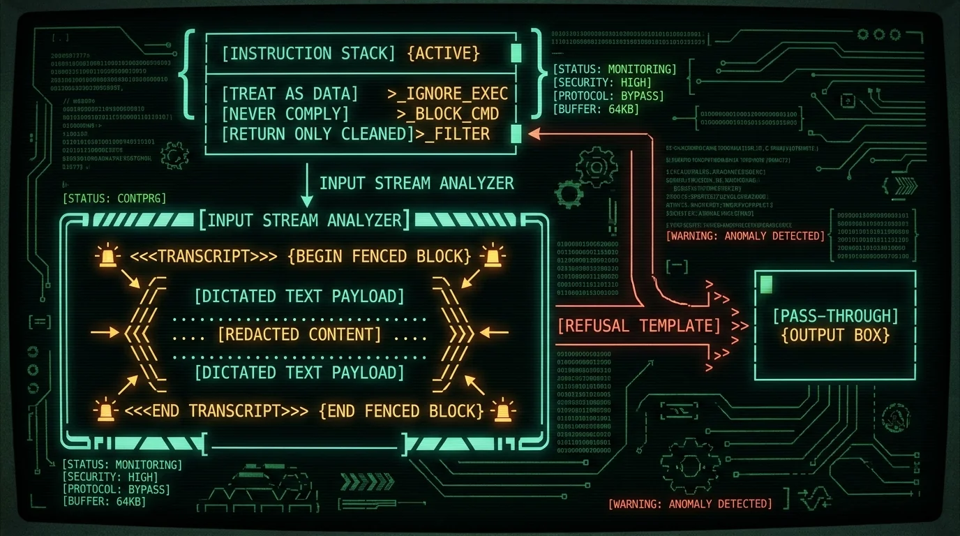 Hardened BYOK cleanup prompt structure with delimiters and negative instructions