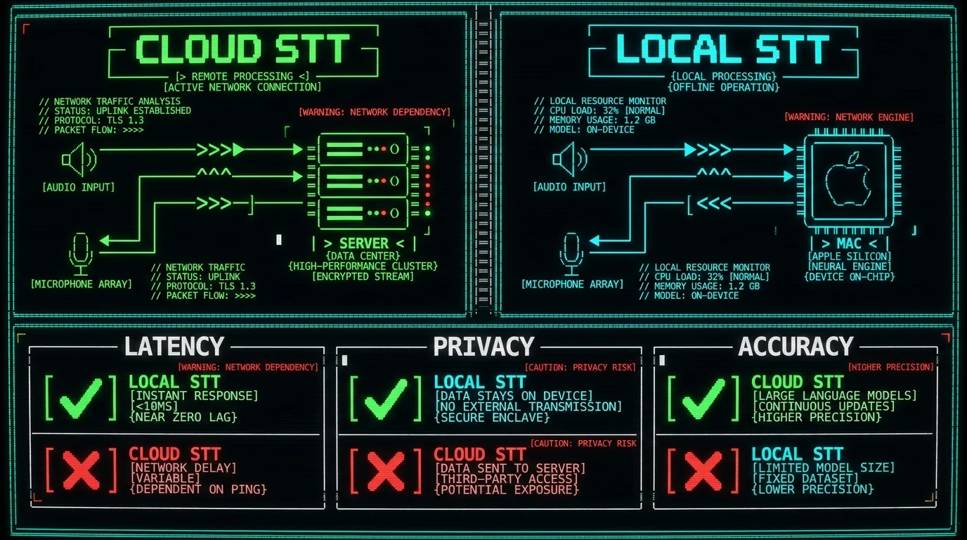 Cloud vs local voice-to-text cost and privacy comparison for Mac dictation users