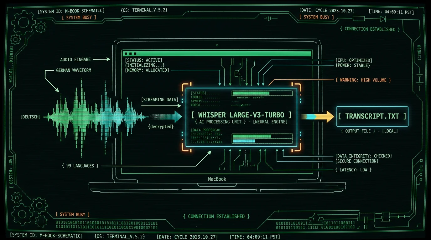 German speech to text offline pipeline running Whisper on MacBook Neural Engine