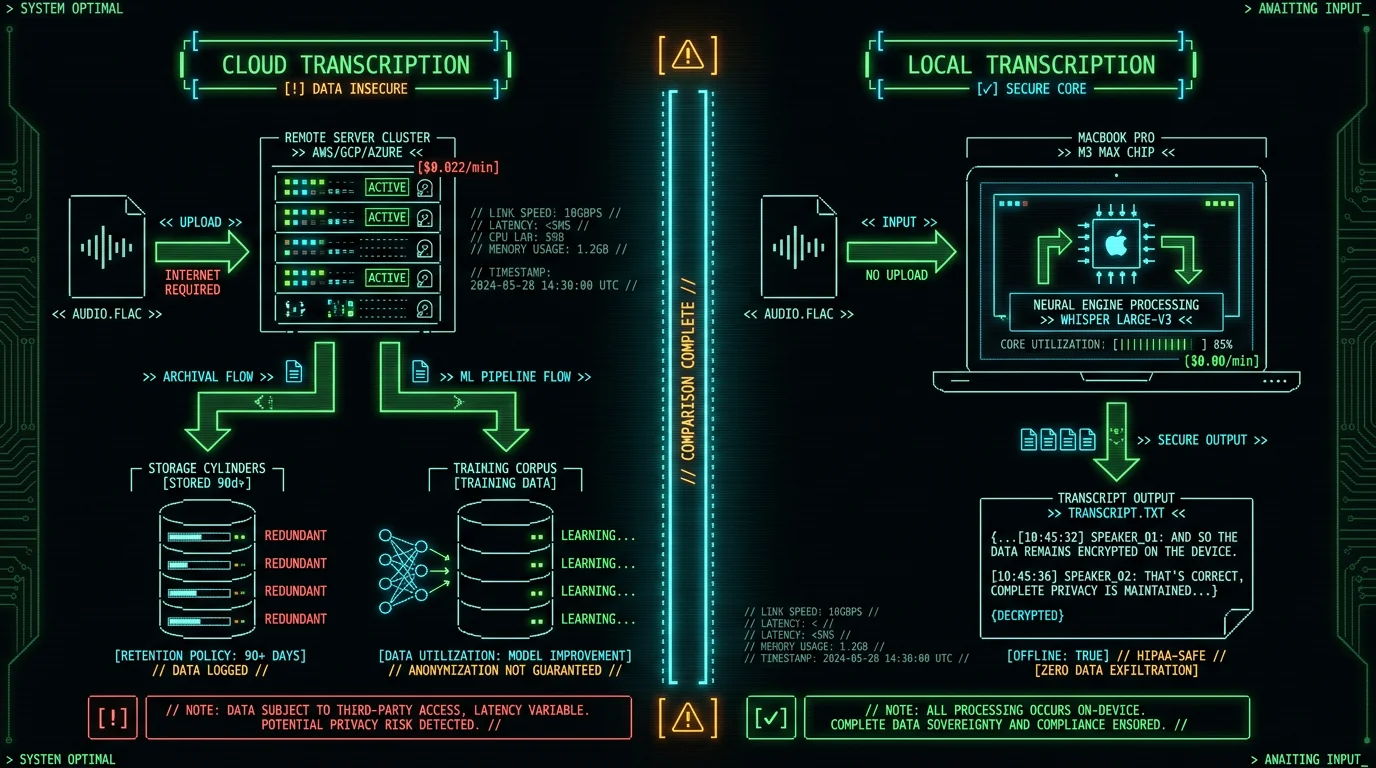 Privacy and cost comparison of cloud versus local audio transcription methods on Mac