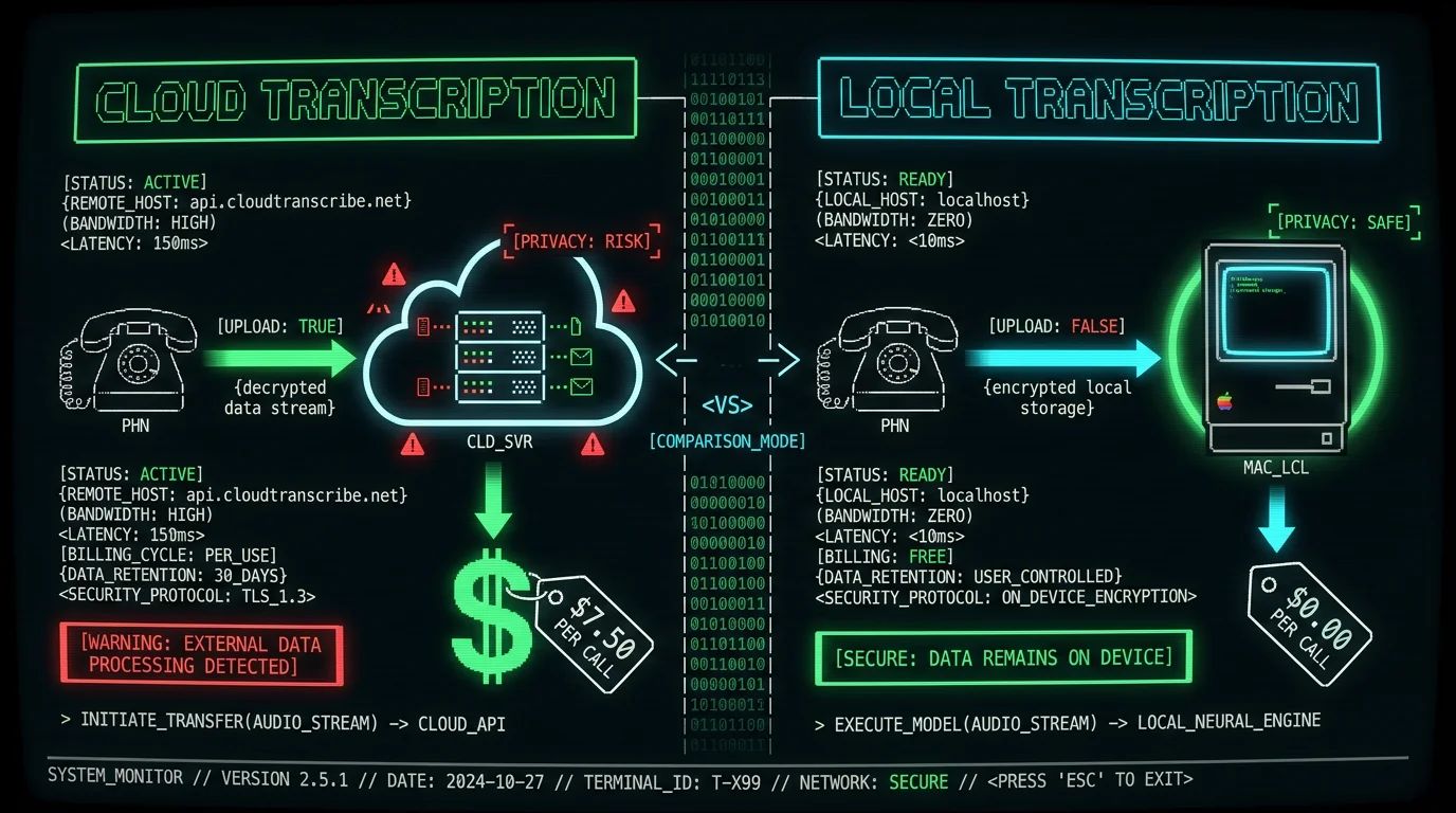 Cost and privacy comparison between cloud and local phone call transcription workflows