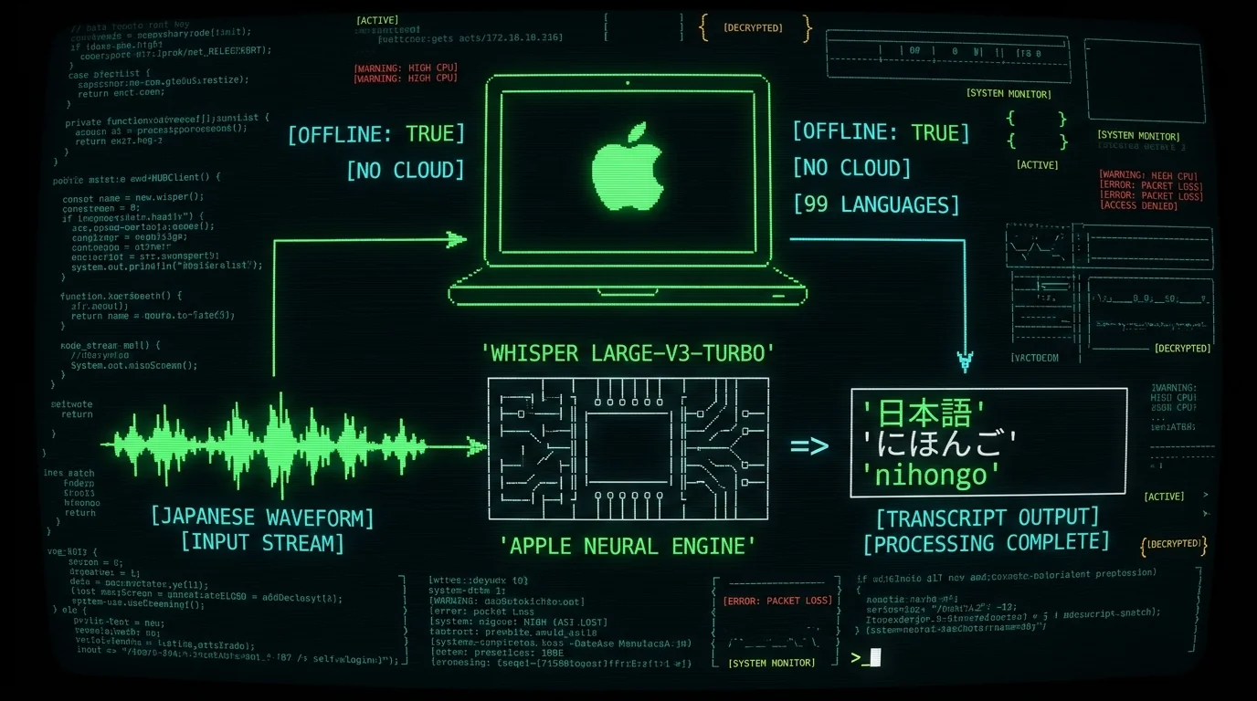 Japanese speech to text pipeline running locally on MacBook using Whisper large-v3-turbo