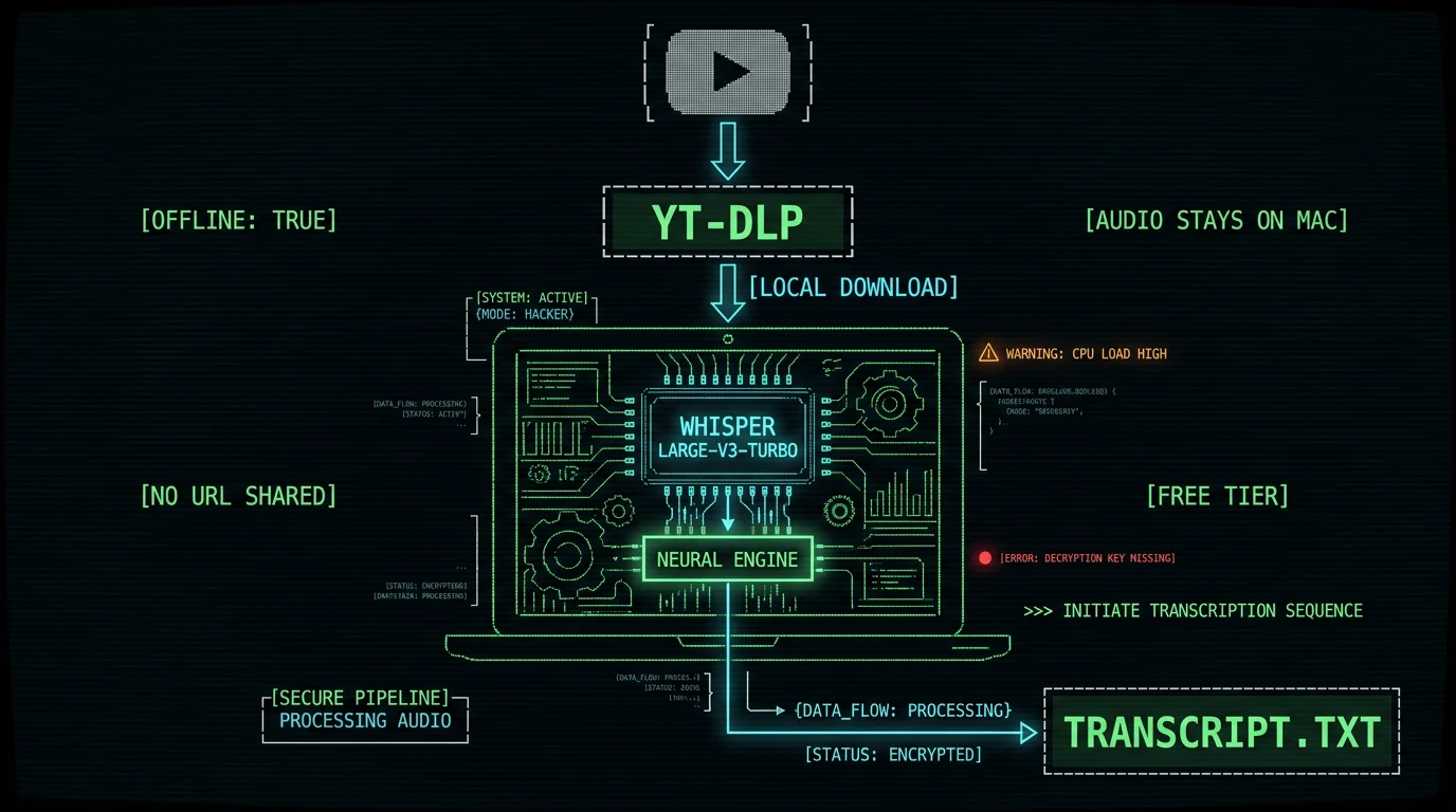 Blueprint of NoteGPT YouTube transcript alternative pipeline using yt-dlp and local Whisper on Mac