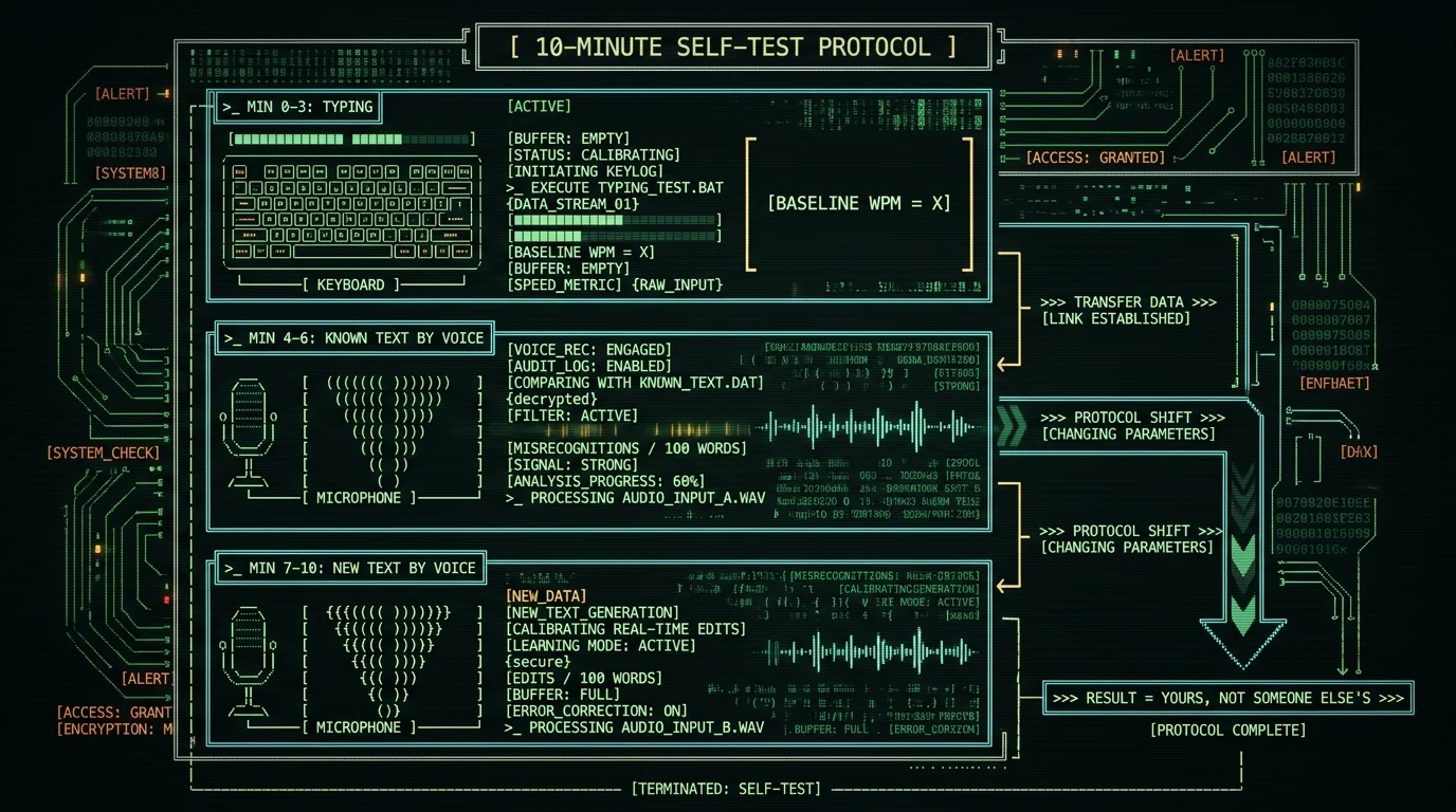 Ten-minute self-test protocol for measuring own speaking and typing speed on Mac