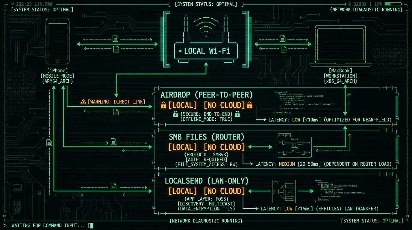 Local Wi-Fi transfer protocols comparison between iPhone and Mac without cloud upload