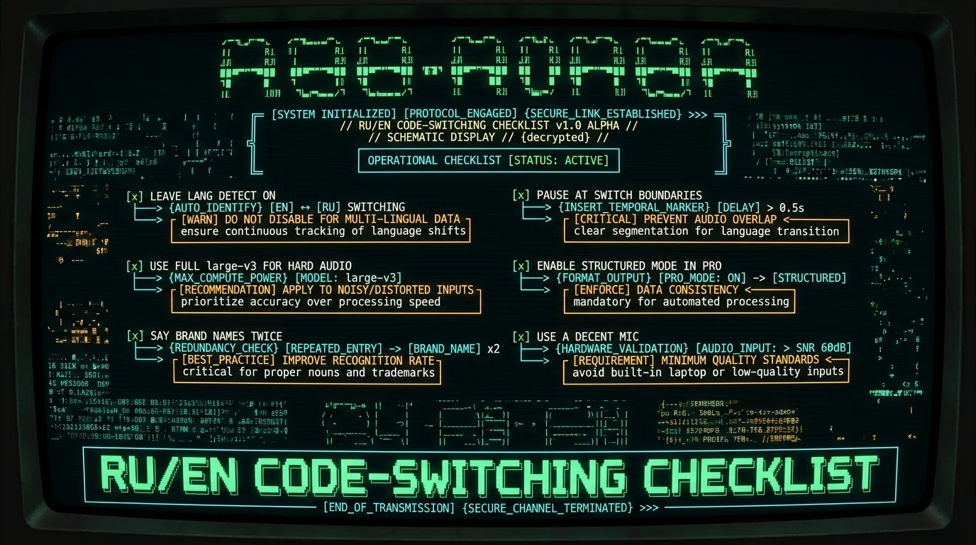 Six practical tips to improve Whisper code-switching accuracy for Russian English on Mac