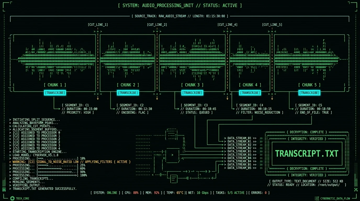 Long audio chunking workflow for avoiding Whisper repetition loop bug on long recordings
