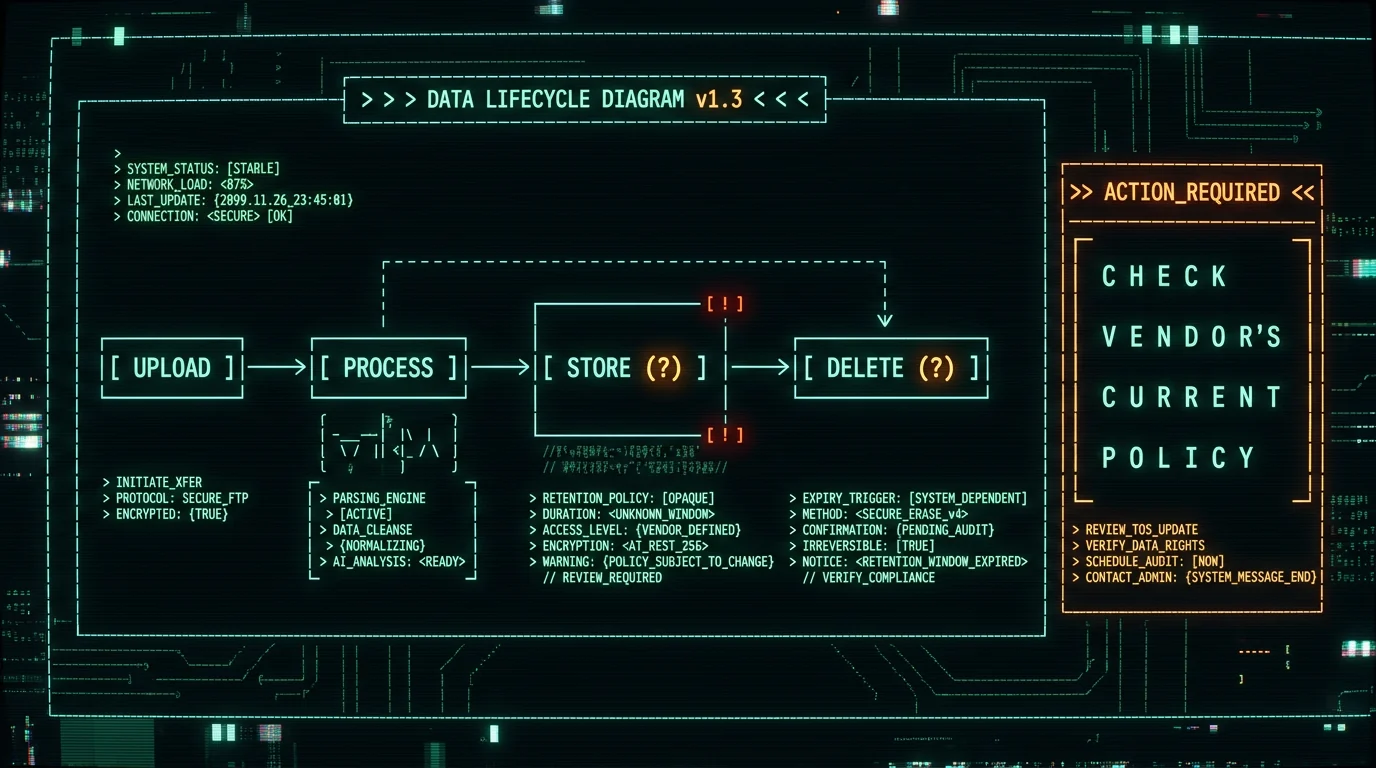 Otter.ai data retention timeline showing where meeting audio and transcripts are stored on vendor servers